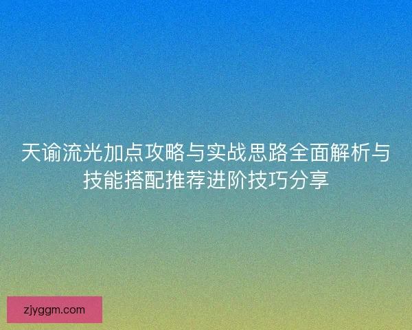 天谕流光加点攻略与实战思路全面解析与技能搭配推荐进阶技巧分享